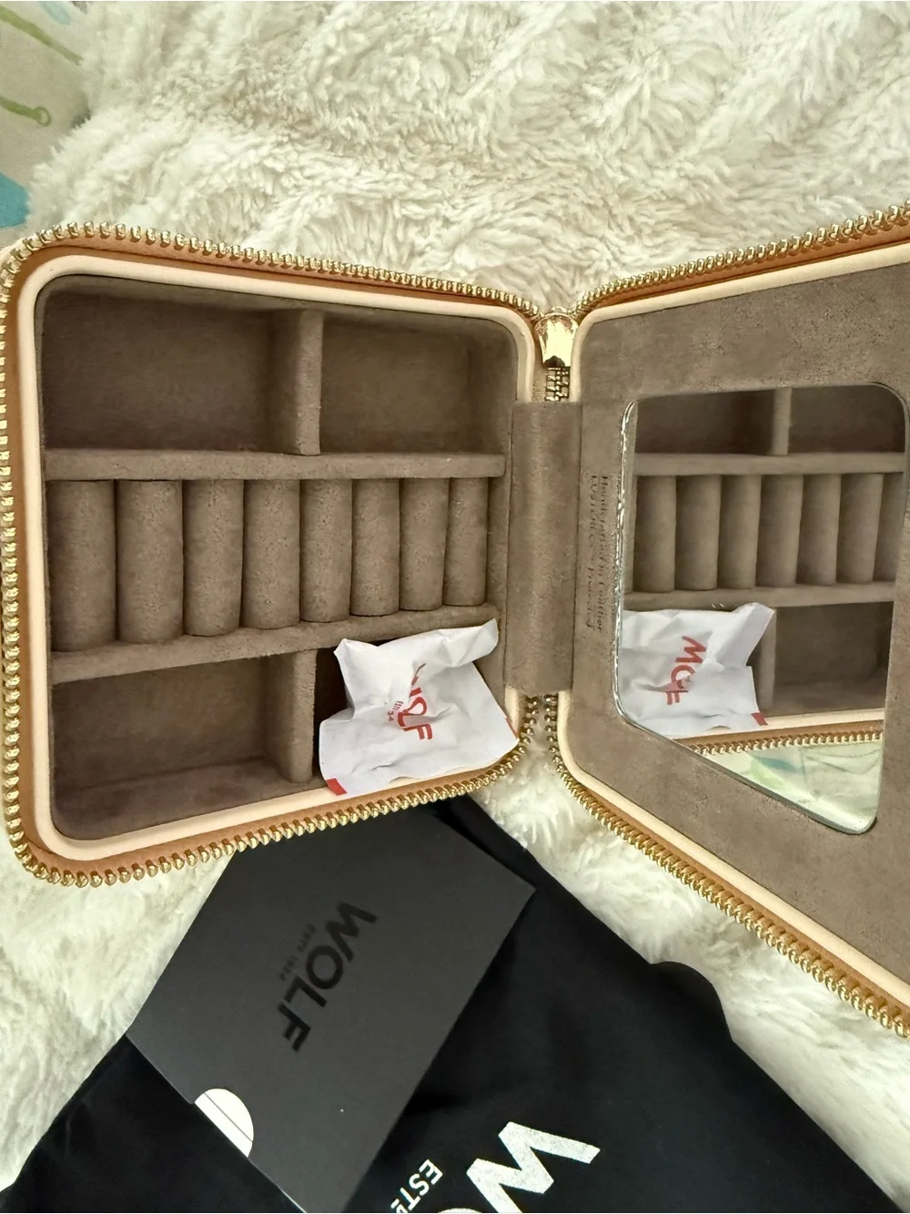 WOLF Small Travel Jewelry Case in Beige and Taupe